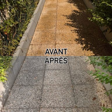 Chemin avant et après nettoyage, montrant une différence nette de propreté.
